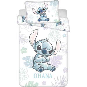 Bílé bavlněné dětské povlečení do postýlky 100x135 cm Lilo and Stitch "Ohana White" – Jerry Fabrics
