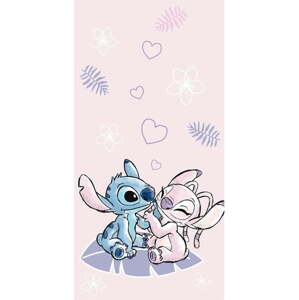 Růžová bavlněná dětská osuška 70x140 cm Lilo and Stitch "Pink" – Jerry Fabrics