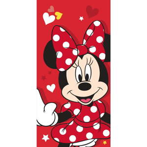 Červená bavlněná dětská osuška 70x140 cm Minnie "Red heart" – Jerry Fabrics