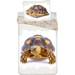 Bílo-hnědé bavlněné dětské povlečení na jednolůžko 140x200 cm Tortoise – Jerry Fabrics