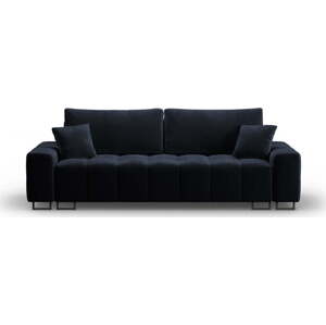 Tmavě modrá sametová rozkládací pohovka s úložným prostorem 250 cm Wicklow – Cosmopolitan Design