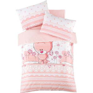 Růžové dětské povlečení do postýlky z bavlny Renforcé s prostěradlem/4dílné 100x150 cm Pinky – Mijolnir