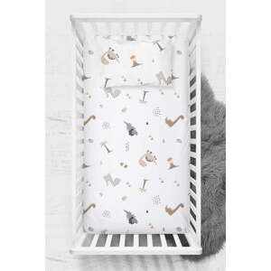 Bílé dětské prostěradlo do postýlky z bavlny Renforcé 100x150 cm Dinozor – Mijolnir