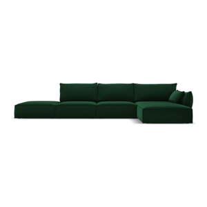 Tmavě zelená sametová rohová pohovka (pravý roh/s lenoškou) Vanda – Mazzini Sofas