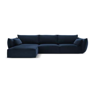 Tmavě modrá sametová rohová pohovka (levý roh/s lenoškou) Vanda – Mazzini Sofas