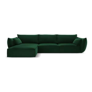 Tmavě zelená sametová rohová pohovka (levý roh/s lenoškou) Vanda – Mazzini Sofas
