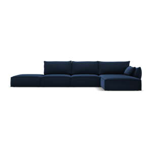 Tmavě modrá sametová rohová pohovka (pravý roh/s lenoškou) Vanda – Mazzini Sofas
