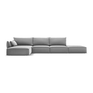 Světle šedá sametová rohová pohovka (levý roh/s lenoškou) Vanda – Mazzini Sofas