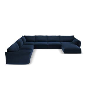 Tmavě modrá sametová rohová pohovka (levý roh/do "U") Vanda – Mazzini Sofas