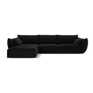 Černá sametová rohová pohovka (levý roh/s lenoškou) Vanda – Mazzini Sofas