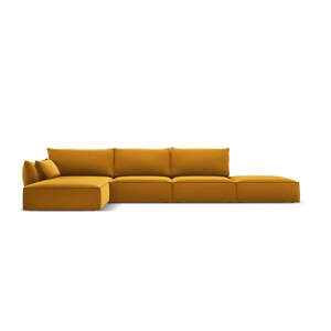 Sametová rohová pohovka v hořčicové barvě (levý roh/s lenoškou) Vanda – Mazzini Sofas