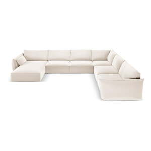 Béžová sametová rohová pohovka (pravý roh/do "U") Vanda – Mazzini Sofas