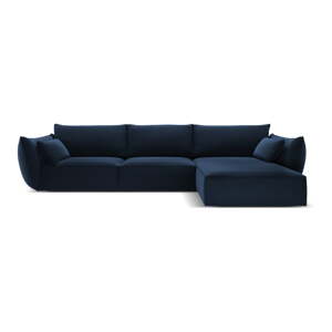 Tmavě modrá sametová rohová pohovka (pravý roh/s lenoškou) Vanda – Mazzini Sofas