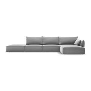 Světle šedá sametová rohová pohovka (pravý roh/s lenoškou) Vanda – Mazzini Sofas
