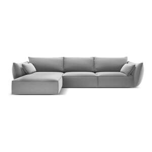 Světle šedá sametová rohová pohovka (levý roh/s lenoškou) Vanda – Mazzini Sofas
