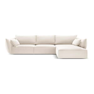 Béžová sametová rohová pohovka (pravý roh/s lenoškou) Vanda – Mazzini Sofas