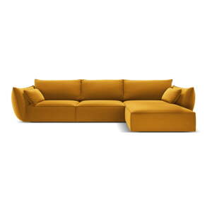 Sametová rohová pohovka v hořčicové barvě (pravý roh/s lenoškou) Vanda – Mazzini Sofas