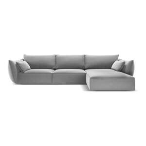 Světle šedá sametová rohová pohovka (pravý roh/s lenoškou) Vanda – Mazzini Sofas