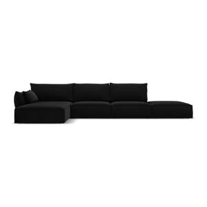 Černá sametová rohová pohovka (levý roh/s lenoškou) Vanda – Mazzini Sofas