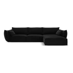 Černá sametová rohová pohovka (pravý roh/s lenoškou) Vanda – Mazzini Sofas