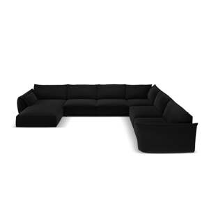 Černá sametová rohová pohovka (pravý roh/do "U") Vanda – Mazzini Sofas