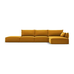Sametová rohová pohovka v hořčicové barvě (pravý roh/s lenoškou) Vanda – Mazzini Sofas