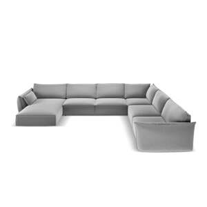 Světle šedá sametová rohová pohovka (pravý roh/do "U") Vanda – Mazzini Sofas