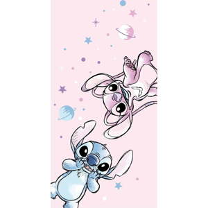 Růžová dětská osuška z mikrovlákna 70x140 cm Lilo and Stitch "Universe" – Jerry Fabrics