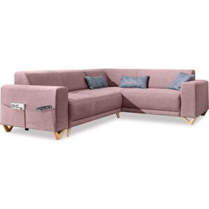 Růžová rozkládací/s úložným prostorem rohová pohovka (pravý roh/do L) Classy Sophie – Miuform