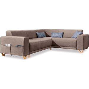 Hnědá rozkládací/s úložným prostorem rohová pohovka (pravý roh/do L) Classy Sophie – Miuform
