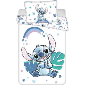 Bílé/modré bavlněné dětské povlečení do postýlky 135x100 cm Lilo and Stitch "Rainbow" – Jerry Fabrics