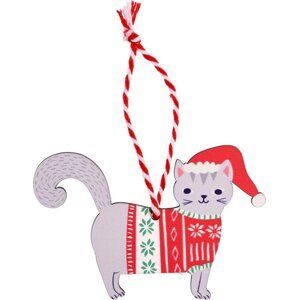 Dřevěná vánoční ozdoba 6,5 cm Grey Cat – Rex London